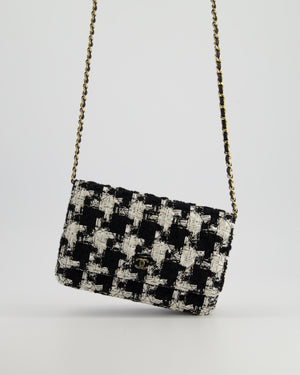 *HOT* Chanel Black & White Houndstooth Wallet on Chain Bag in Tweed with Champagne Gold Hardware