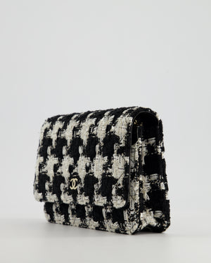 *HOT* Chanel Black & White Houndstooth Wallet on Chain Bag in Tweed with Champagne Gold Hardware