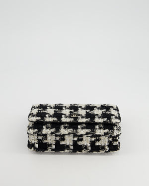 *HOT* Chanel Black & White Houndstooth Wallet on Chain Bag in Tweed with Champagne Gold Hardware