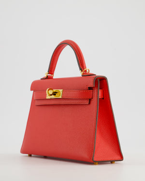 *HOT* Hermès Mini Kelly II 20cm Bag in Rouge De Coeur Epsom Leather with Gold Hardware