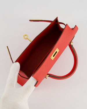 *HOT* Hermès Mini Kelly II 20cm Bag in Rouge De Coeur Epsom Leather with Gold Hardware