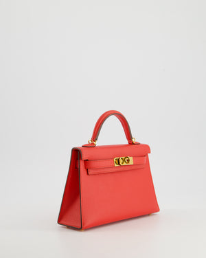 *HOT* Hermès Mini Kelly II 20cm Bag in Rouge De Coeur Epsom Leather with Gold Hardware