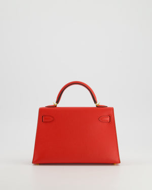 *HOT* Hermès Mini Kelly II 20cm Bag in Rouge De Coeur Epsom Leather with Gold Hardware