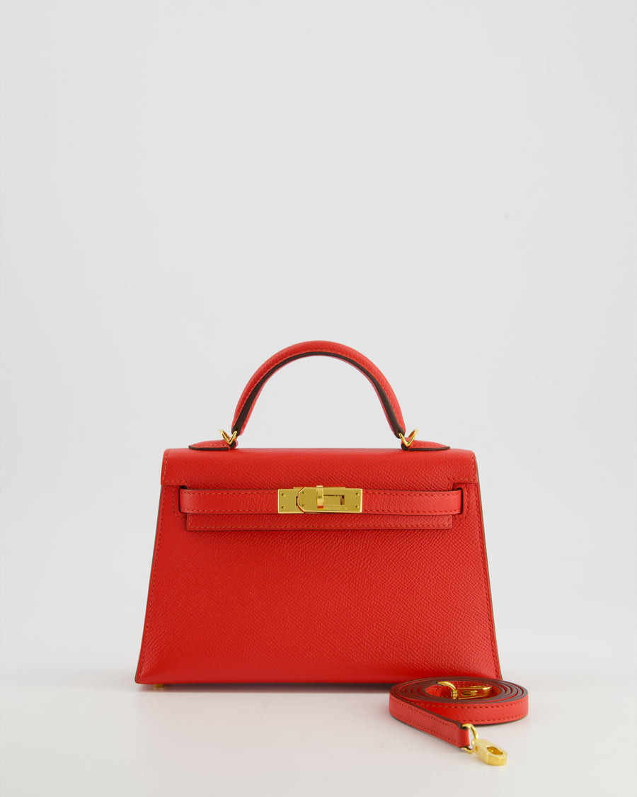 *HOT* Hermès Mini Kelly II 20cm Bag in Rouge De Coeur Epsom Leather with Gold Hardware