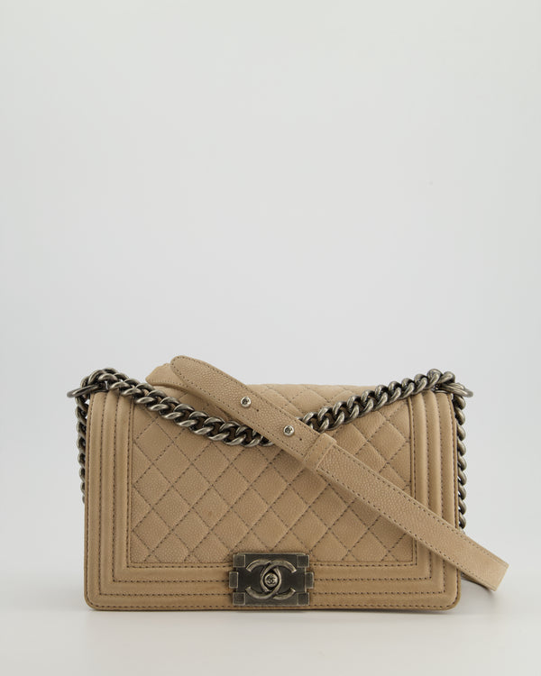 *FIRE PRICE* Chanel Medium Beige Boy Bag in Nubuck Leather with Ruthenium Hardware