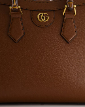 Gucci Brown Diana Small Tote Leather Bag with Shiny Antique Gold Hardware & Bamboo Handle RRP £3,170