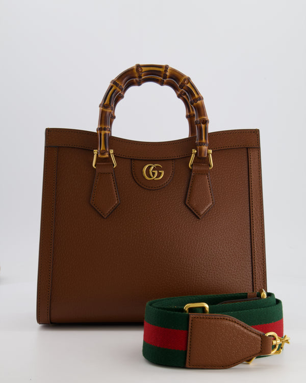 Gucci Brown Diana Small Tote Leather Bag with Shiny Antique Gold Hardware & Bamboo Handle RRP £3,170