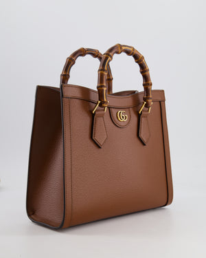 Gucci Brown Diana Small Tote Leather Bag with Shiny Antique Gold Hardware & Bamboo Handle RRP £3,170