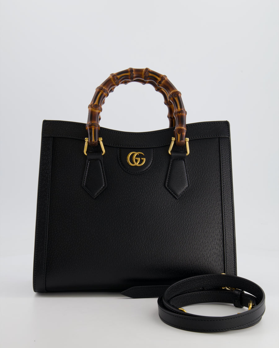 Gucci Black Diana Small Tote Leather Bag with Shiny Antique Gold Hardware & Bamboo Handle RRP £3,170