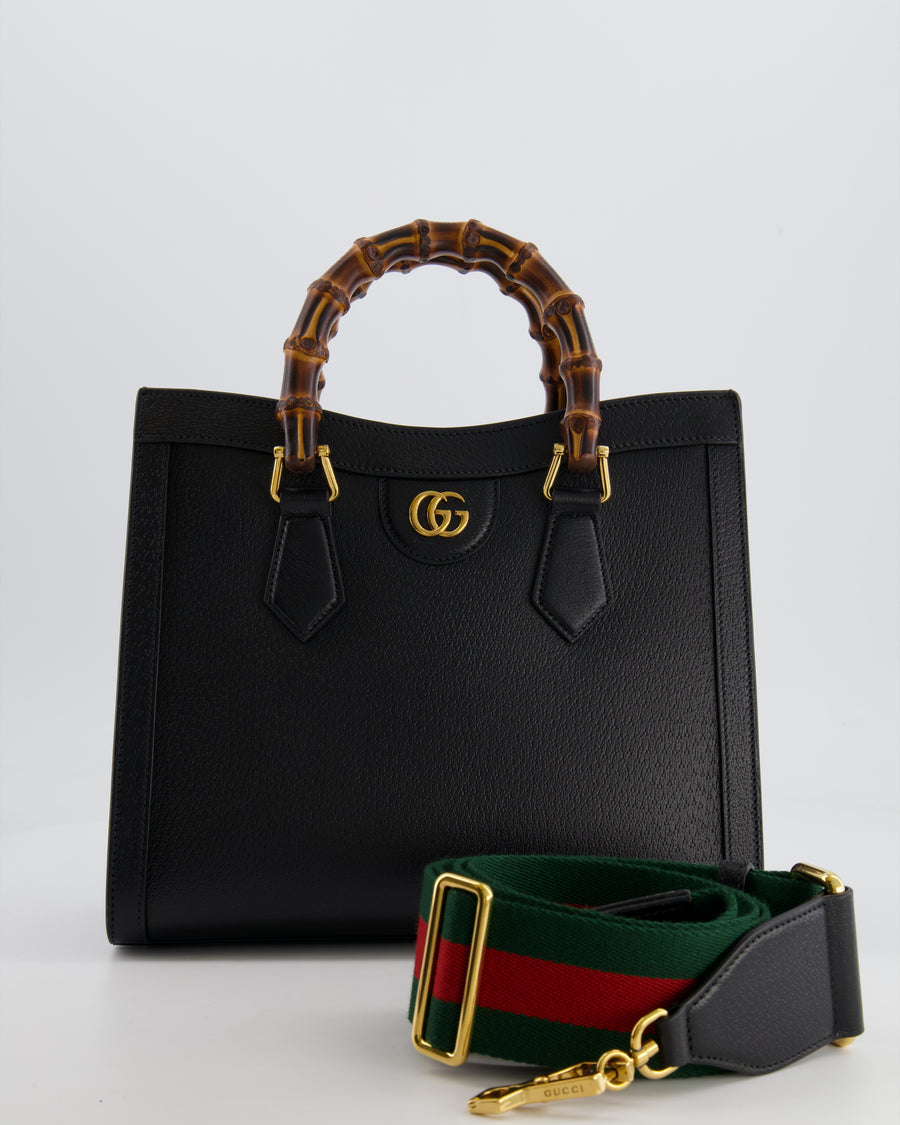 Gucci Black Diana Small Tote Leather Bag with Shiny Antique Gold Hardware & Bamboo Handle RRP £3,170