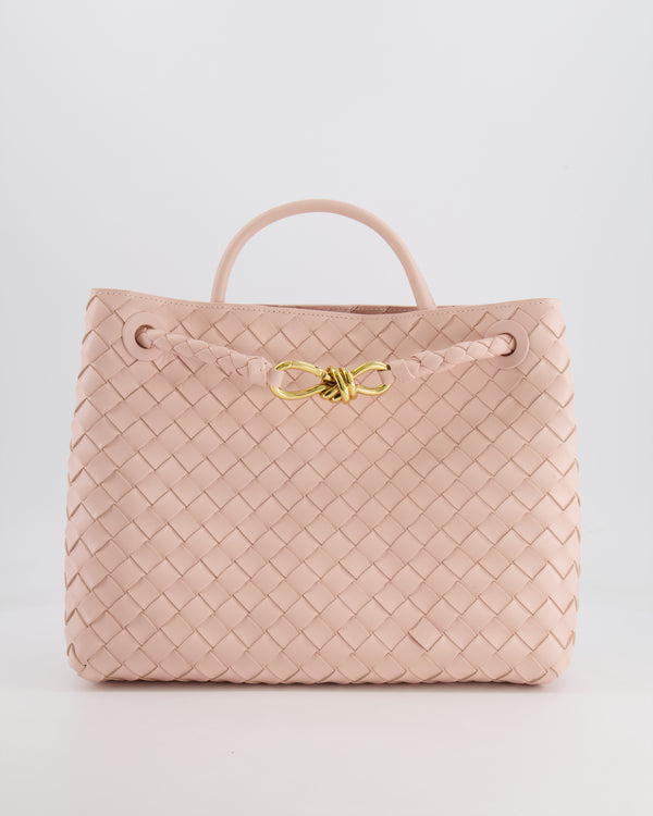 Bottega Veneta Medium Andiamo Bag in Pink Cameo Intrecciato Leather with Gold Hardware RRP £4,030