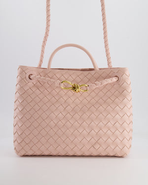 Bottega Veneta Medium Andiamo Bag in Pink Cameo Intrecciato Leather with Gold Hardware RRP £4,030