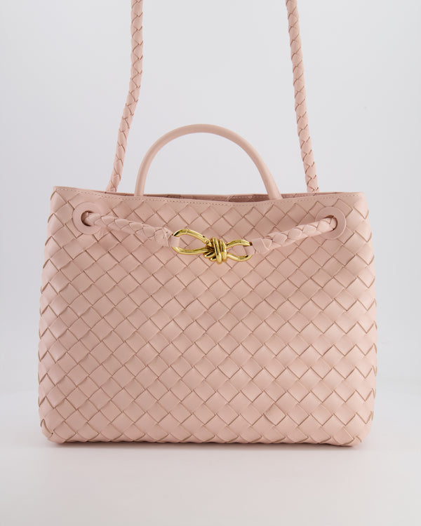 Bottega Veneta Medium Andiamo Bag in Pink Cameo Intrecciato Leather with Gold Hardware RRP £4,030