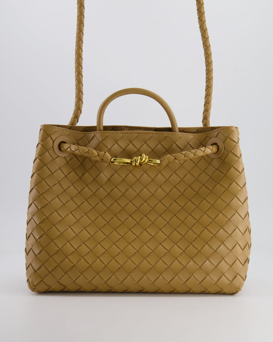 Bottega Veneta Medium Andiamo Bag in Beige Praline Intrecciato Leather with Gold Hardware RRP £4,030