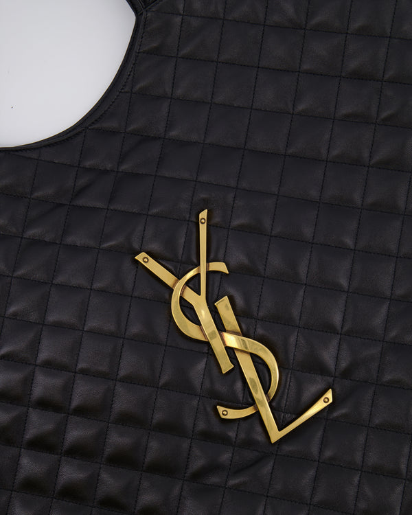 Saint Laurent Black Icare Maxi Shopping Bag in Quilted Lambskin Leather with Gold YSL Logo RRP £3,755