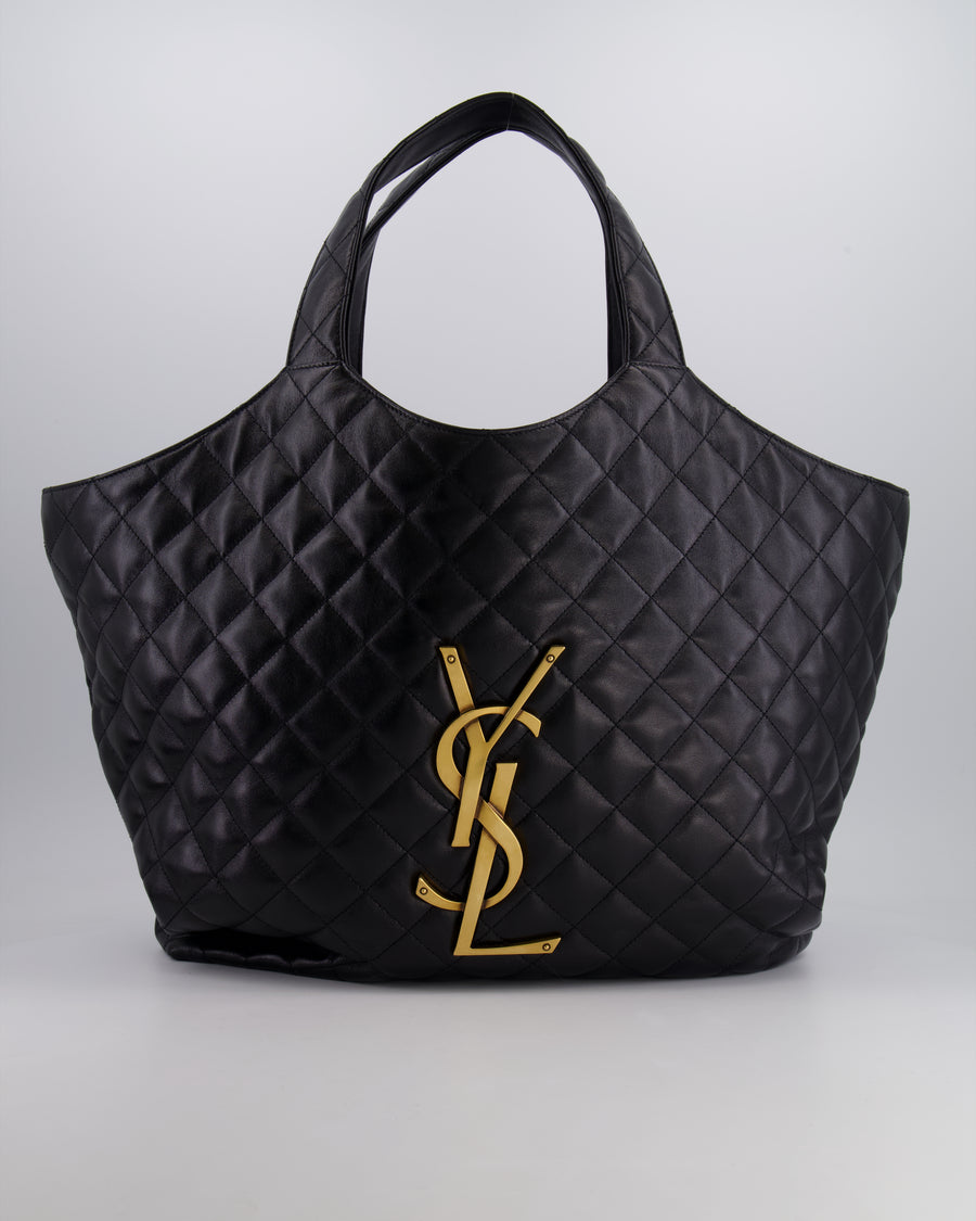 Saint Laurent Black Icare Maxi Shopping Bag in Quilted Lambskin Leather with Gold YSL Logo RRP £3,755