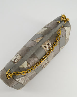 Prada Grey Suede, Python Patchwork Bag with Gold Chain