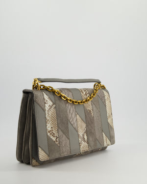 Prada Grey Suede, Python Patchwork Bag with Gold Chain