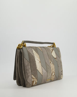 Prada Grey Suede, Python Patchwork Bag with Gold Chain