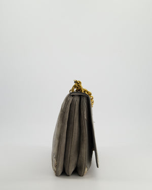 Prada Grey Suede, Python Patchwork Bag with Gold Chain