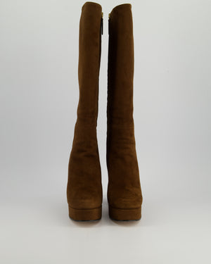 Gucci Brown Madame Suede Leather Knee-High Platform Boots Size EU 38