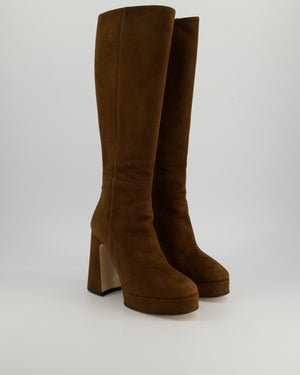 Gucci Brown Madame Suede Leather Knee-High Platform Boots Size EU 38