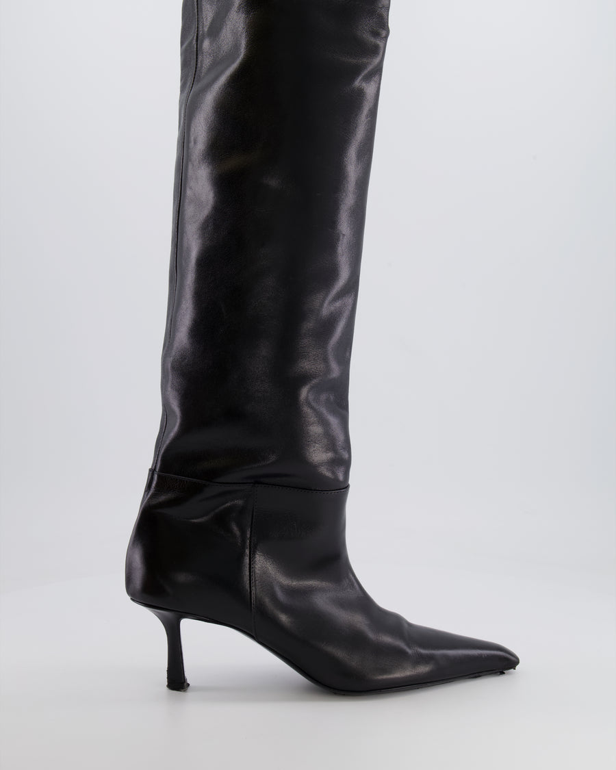 Alexander Wang Black Leather Thigh-High Heeled Boots Size EU 37 RRP £900