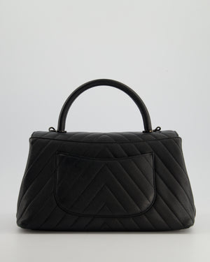 Chanel Medium Black Chevron Coco Top Handle Flap Bag in Caviar Leather with Black Hardware