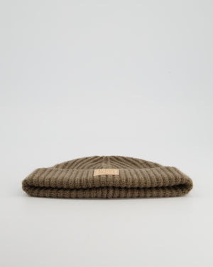 *HOT* Loewe Brown Ribbed Cashmere Beanie Hat with Leather Patch Detail RRP £350