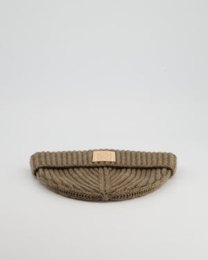 *HOT* Loewe Brown Ribbed Cashmere Beanie Hat with Leather Patch Detail RRP £350