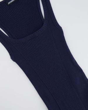 Jacquemus Navy Sleeveless Ribbed Bodysuit with Logo Detail FR 36 (UK 8) RRP £170