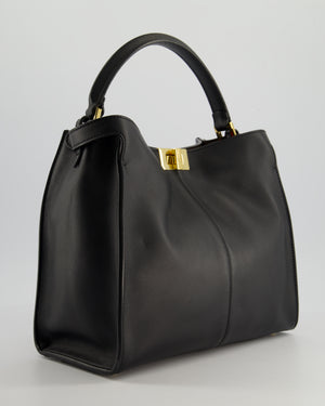 Fendi Medium Black Peekaboo X-Lite Leather Bag with Gold Hardware and Red & Brown Leather Interior