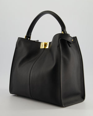 Fendi Medium Black Peekaboo X-Lite Leather Bag with Gold Hardware and Red & Brown Leather Interior