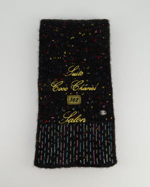 Chanel Charcoal Alpaca Wool Scarf With Multi Colour Sequin Details and Gold Embroidery