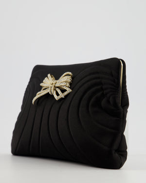 Chanel Black Silk Clutch Bag with Champagne Gold and Crystal Bow Detail