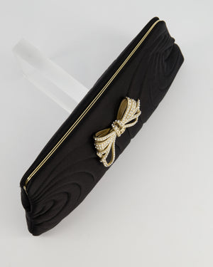 Chanel Black Silk Clutch Bag with Champagne Gold and Crystal Bow Detail