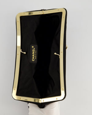 Chanel Black Silk Clutch Bag with Champagne Gold and Crystal Bow Detail