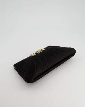 Chanel Black Silk Clutch Bag with Champagne Gold and Crystal Bow Detail