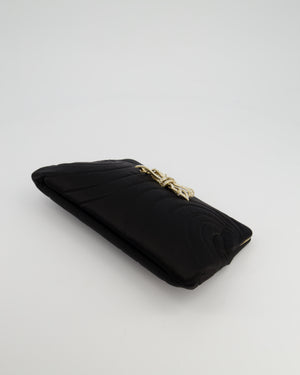 Chanel Black Silk Clutch Bag with Champagne Gold and Crystal Bow Detail