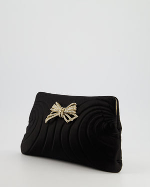 Chanel Black Silk Clutch Bag with Champagne Gold and Crystal Bow Detail