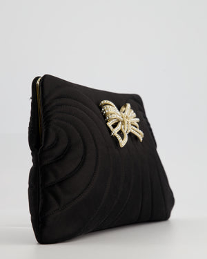 Chanel Black Silk Clutch Bag with Champagne Gold and Crystal Bow Detail