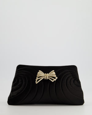 Chanel Black Silk Clutch Bag with Champagne Gold and Crystal Bow Detail