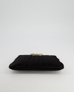 Chanel Black Silk Clutch Bag with Champagne Gold and Crystal Bow Detail