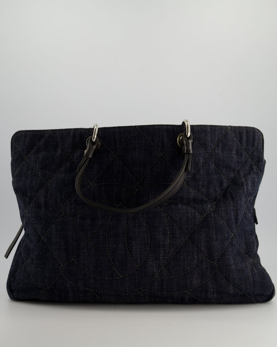 *FIRE PRICE* Chanel Large Indigo Blue Denim Shopping Tote Bag with leather Handles and Silver Hardware