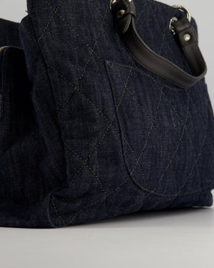 *FIRE PRICE* Chanel Large Indigo Blue Denim Shopping Tote Bag with leather Handles and Silver Hardware