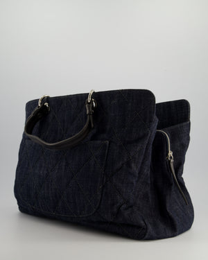 *FIRE PRICE* Chanel Large Indigo Blue Denim Shopping Tote Bag with leather Handles and Silver Hardware