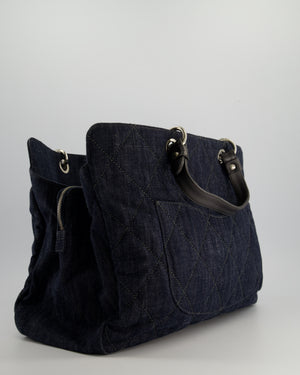 *FIRE PRICE* Chanel Large Indigo Blue Denim Shopping Tote Bag with leather Handles and Silver Hardware