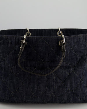 *FIRE PRICE* Chanel Large Indigo Blue Denim Shopping Tote Bag with leather Handles and Silver Hardware