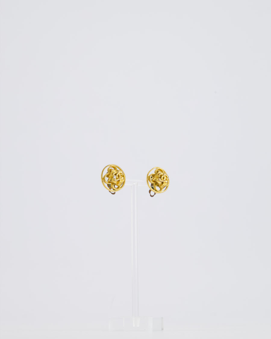 *HOT* Chanel Gold Round Knotted CC Logo Earrings