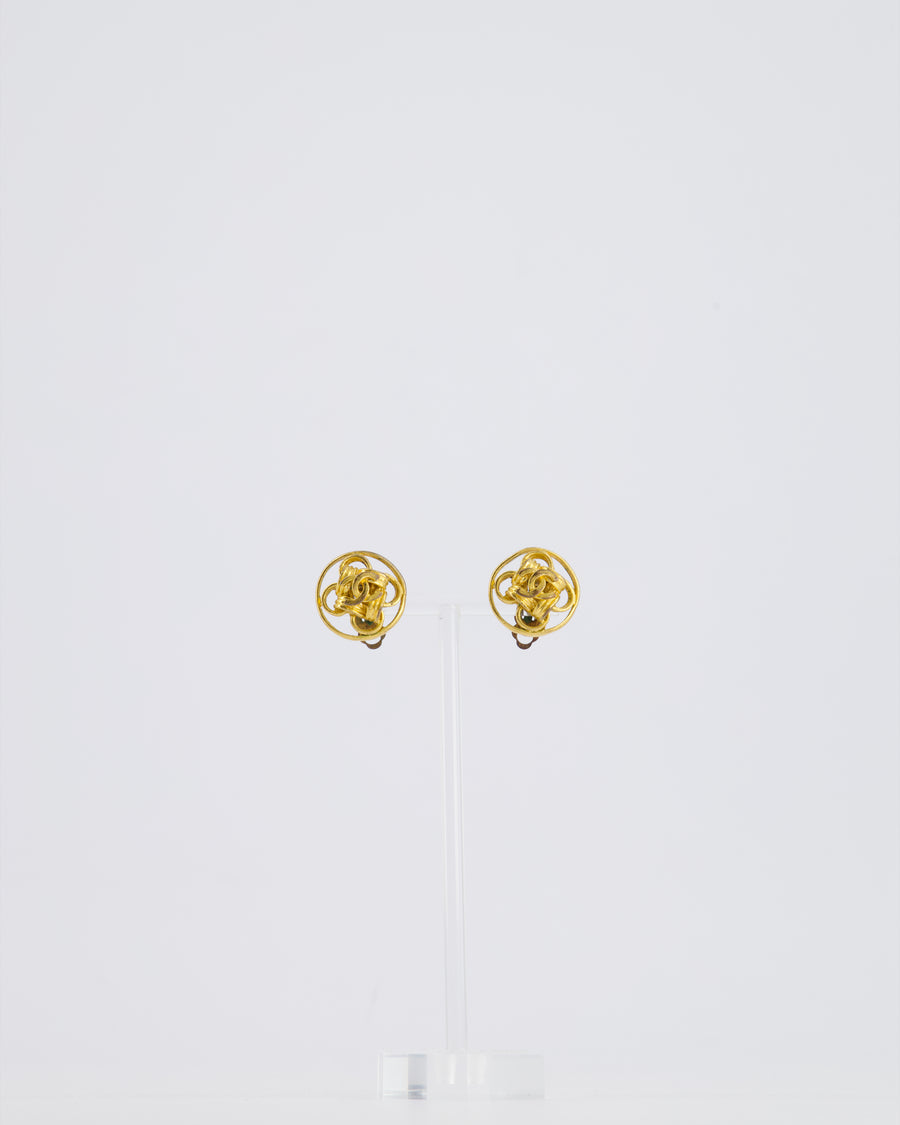 *HOT* Chanel Gold Round Knotted CC Logo Earrings